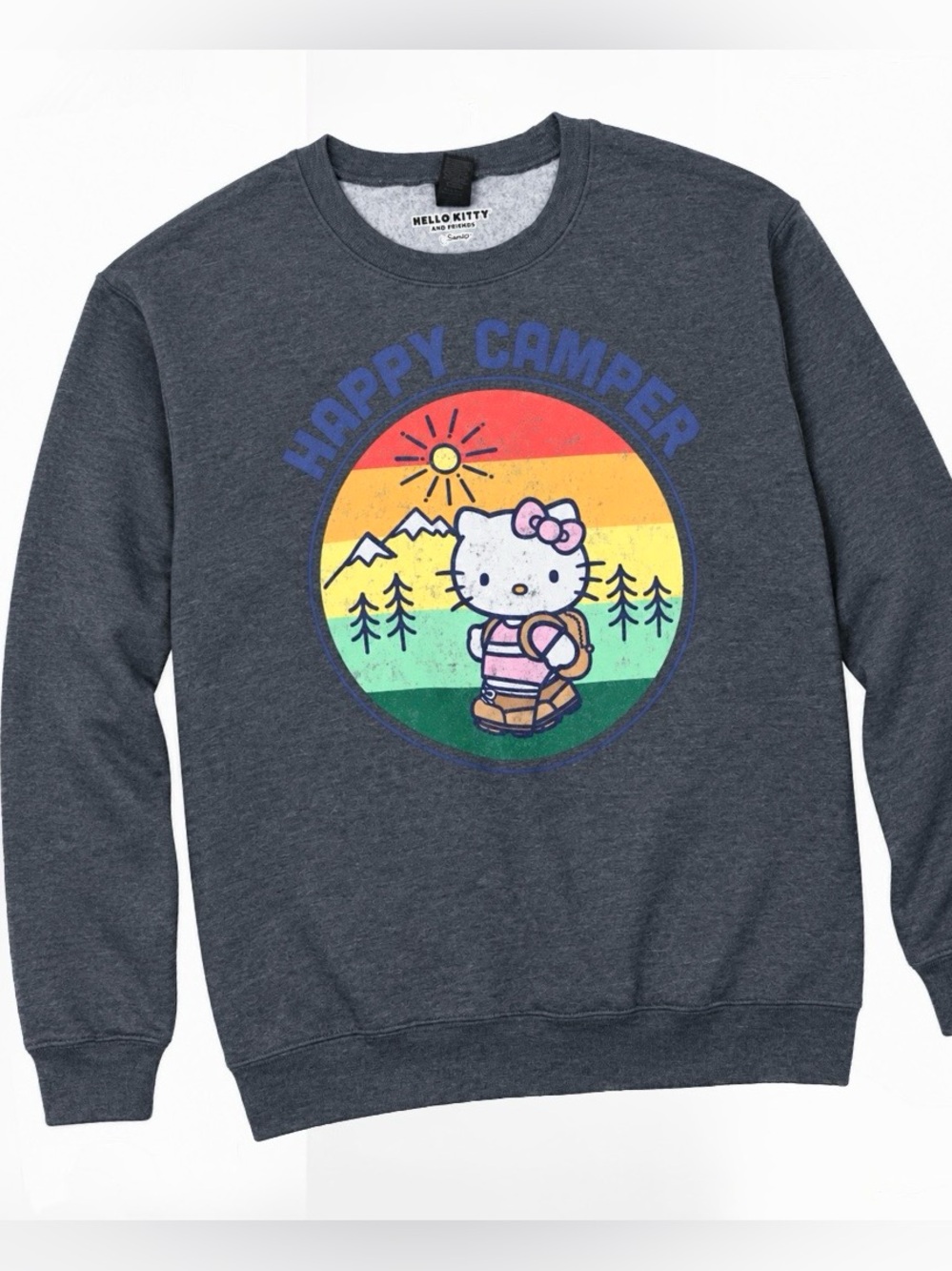 Hello Kitty Gilden Unisex Crewneck 'Happy Camper' Graphic Sweatshirt